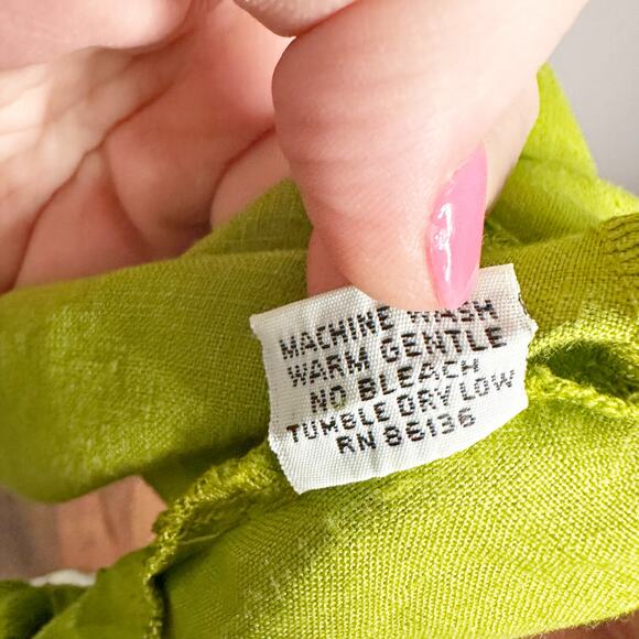 Brynn Walker Lime Green 100% Linen Tie Curved Hem Tunic Top women’s size medium - Picture 10 of 15